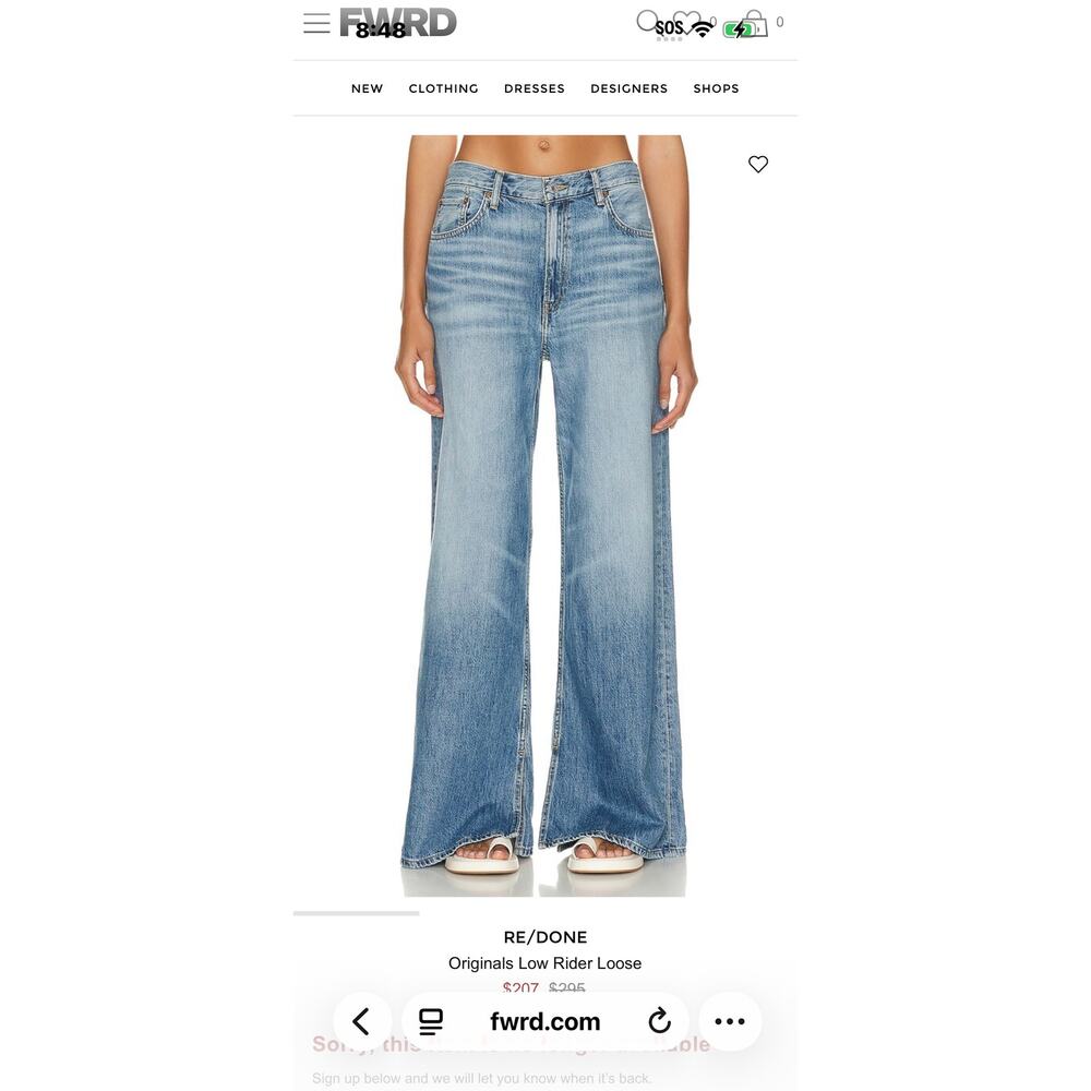 Re/Done Originals Low Rider Loose Wide-Leg Baggy Jeans Denim Blue Size 26 NWT - Picture 10 of 14